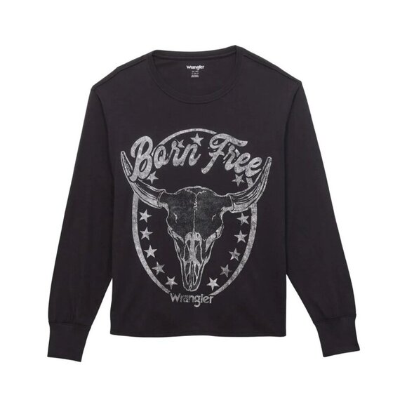 Wrangler Retro Women's Long Sleeve Oversized Born Free Steer Skull Graphic T-Shi - Picture 1 of 3